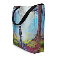 Thumbnail for Hiking the Oregon Woods - Digital Art - Large 16x20 Tote Bag W/Pocket