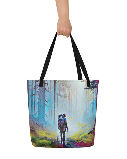 Hiking the Oregon Woods - Digital Art - Large 16x20 Tote Bag W/Pocket