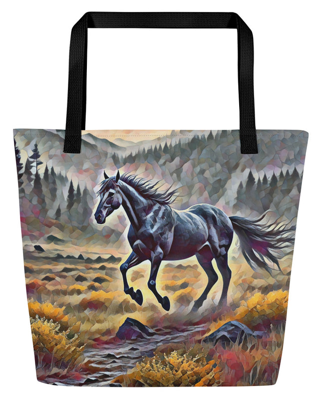Oregon Running Horse - Digital Art - Large 16x20 Tote Bag W/Pocket