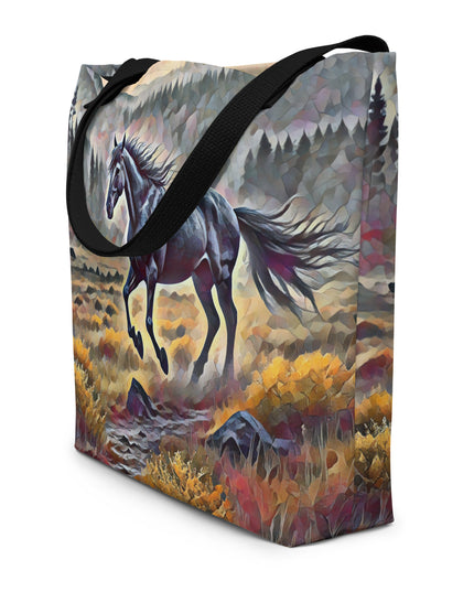 Oregon Running Horse - Digital Art - Large 16x20 Tote Bag W/Pocket