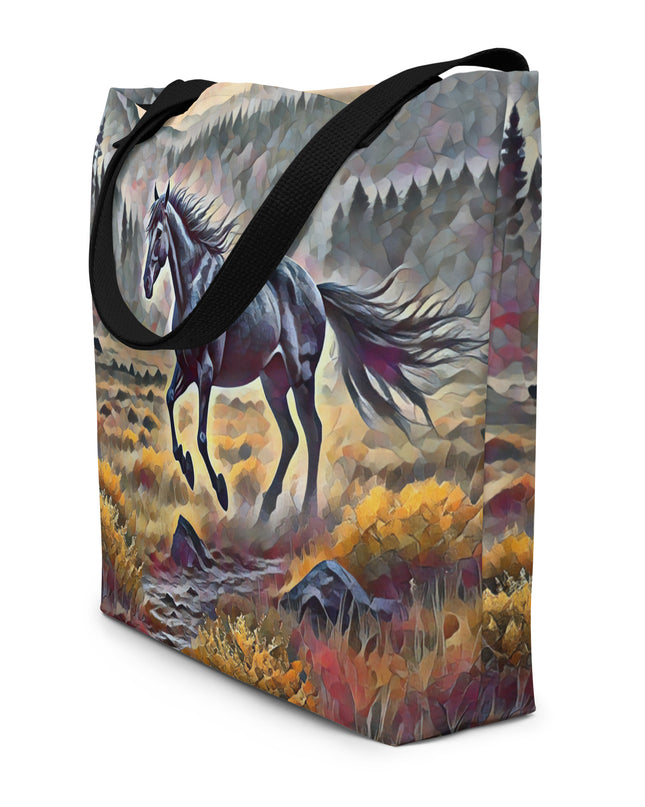 Oregon Running Horse - Digital Art - Large 16x20 Tote Bag W/Pocket
