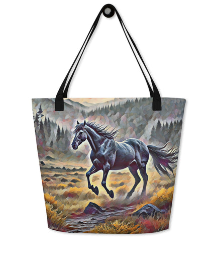 Oregon Running Horse - Digital Art - Large 16x20 Tote Bag W/Pocket
