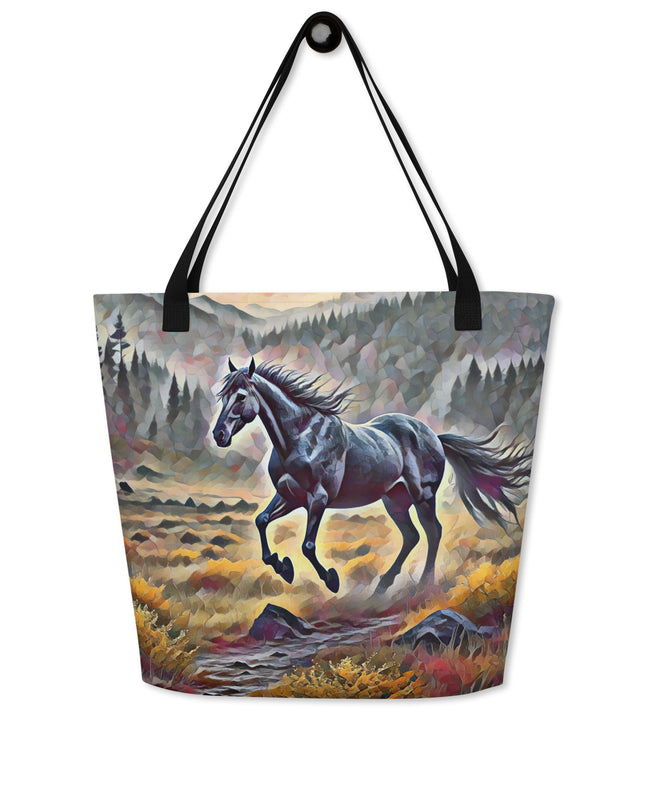 Oregon Running Horse - Digital Art - Large 16x20 Tote Bag W/Pocket