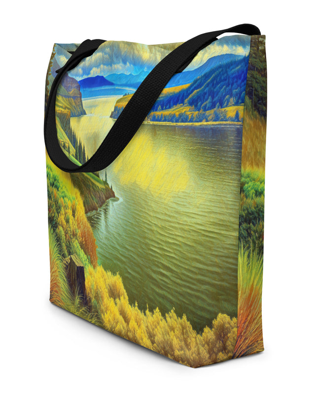 Columbia River Gorge - Digital Art - Large 16x20 Tote Bag W/Pocket