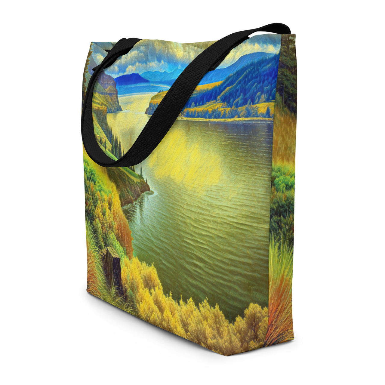 Columbia River Gorge - Digital Art - Large 16x20 Tote Bag W/Pocket