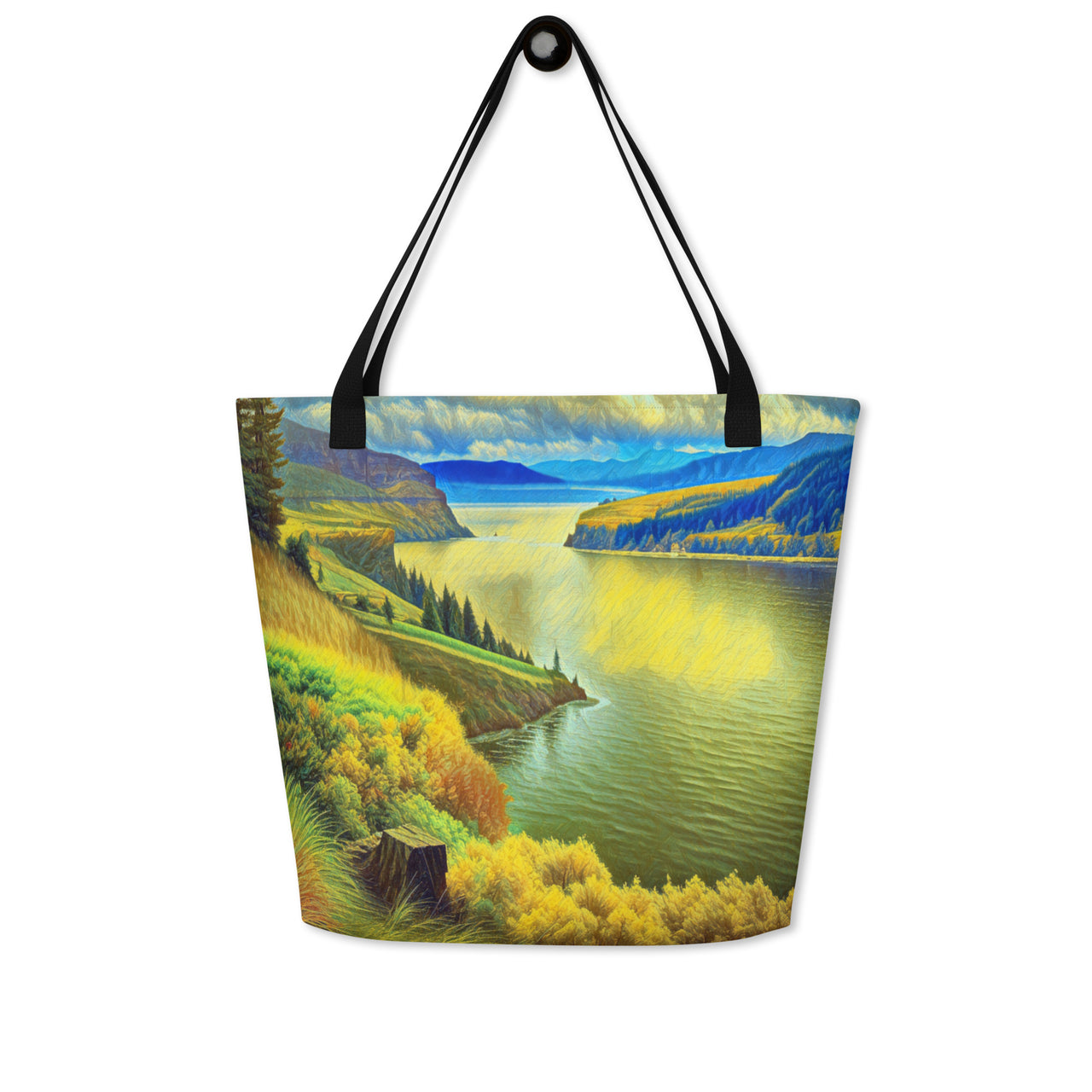 Columbia River Gorge - Digital Art - Large 16x20 Tote Bag W/Pocket