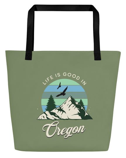 Life is Good in Oregon - Large 16x20 Tote Bag W/Pocket