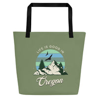 Thumbnail for Life is Good in Oregon - Large 16x20 Tote Bag W/Pocket