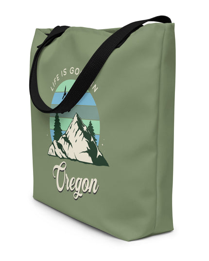 Life is Good in Oregon - Large 16x20 Tote Bag W/Pocket