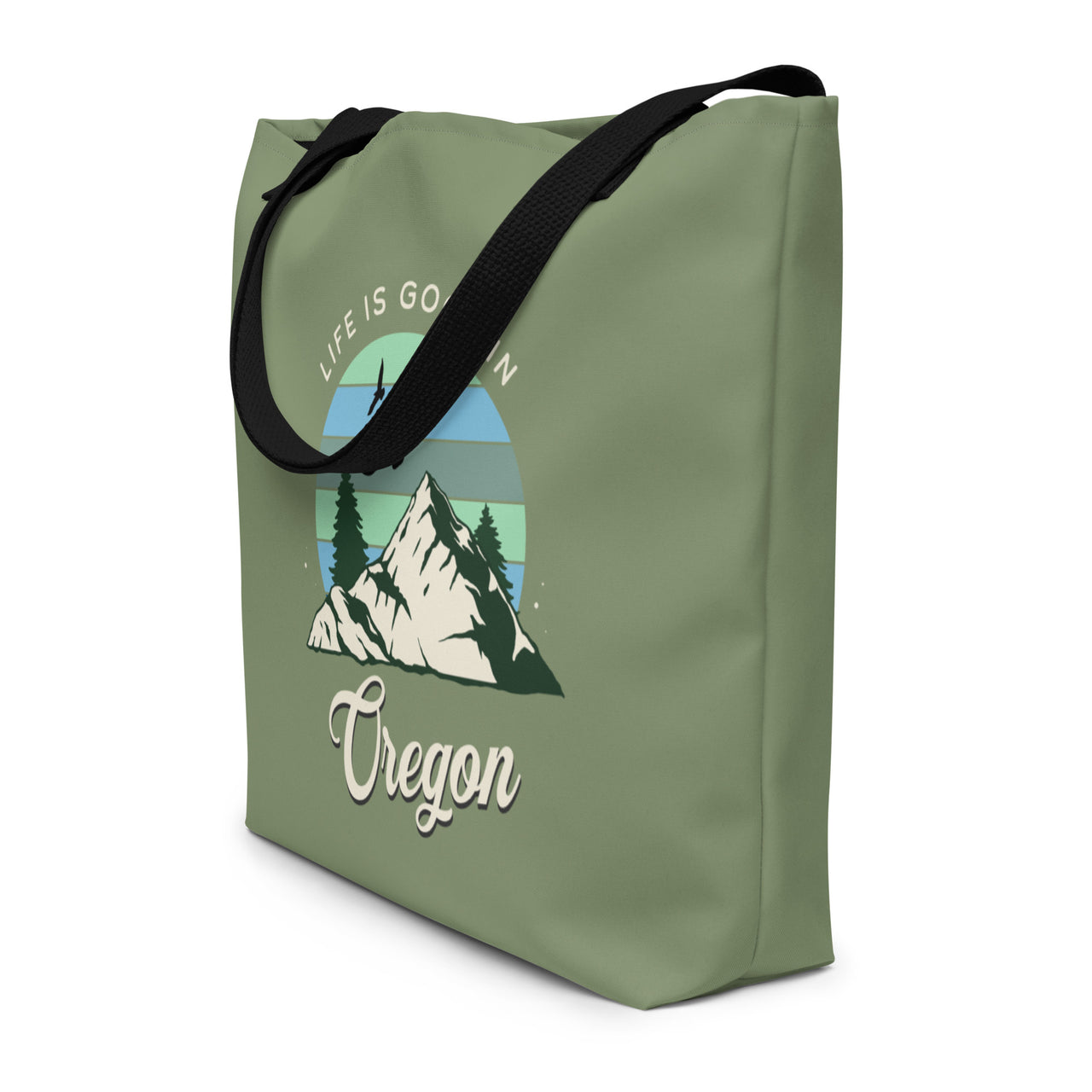Life is Good in Oregon - Large 16x20 Tote Bag W/Pocket