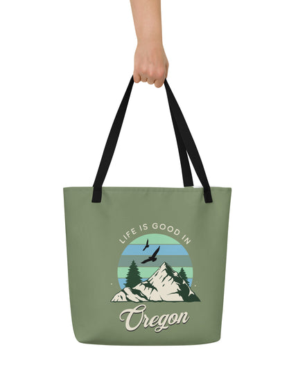 Life is Good in Oregon - Large 16x20 Tote Bag W/Pocket