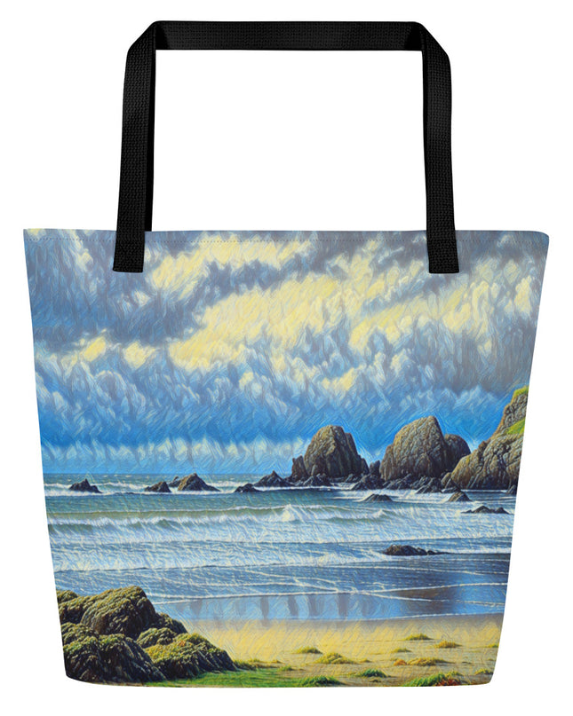 Oregon Coast - Digital Art - Large Tote Bag W/Pocket