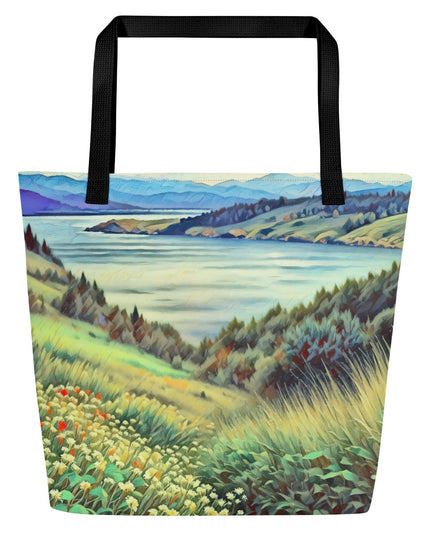 Columbia River - Digital Art - Large 16x20 Tote Bag W/Pocket