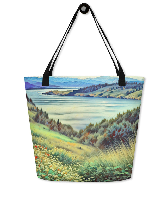 Columbia River - Digital Art - Large 16x20 Tote Bag W/Pocket