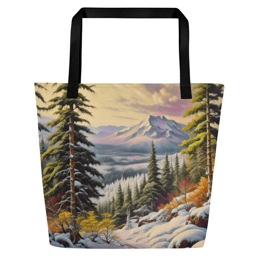 Winter Trail - Digital Art - Large 16x20 Tote Bag W/Pocket