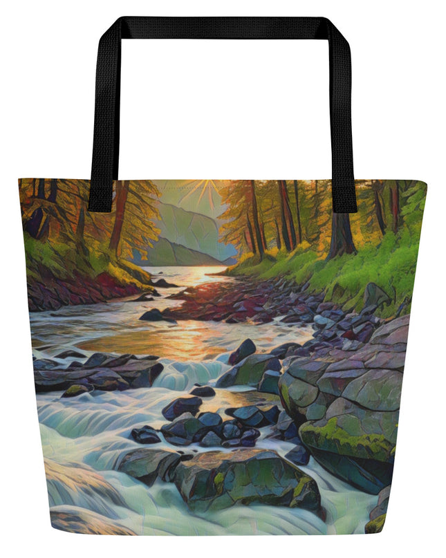 Oregon Stream - Digital Art - Large 16x20 Tote Bag W/Pocket $34.95