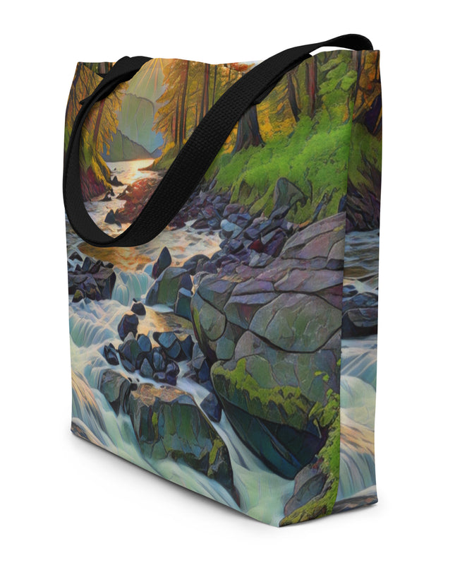 Oregon Stream - Digital Art - Large 16x20 Tote Bag W/Pocket $34.95