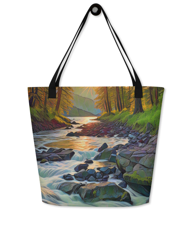 Oregon Stream - Digital Art - Large 16x20 Tote Bag W/Pocket $34.95