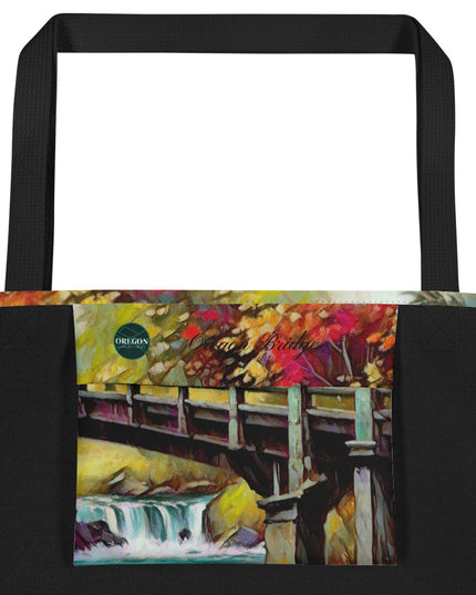 Oregon Bridge - Digital Art - Large 16x20 Tote Bag W/Pocket