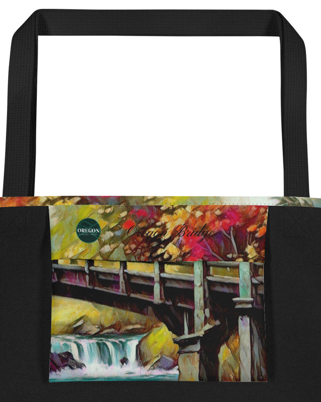 Oregon Bridge - Digital Art - Large 16x20 Tote Bag W/Pocket