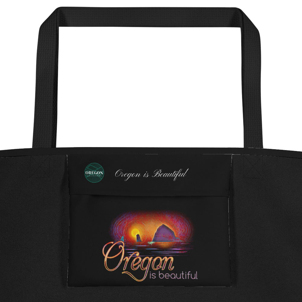 Oregon is Beautiful - Oregon - Digital Art - Large 16x20 Tote Bag W/Pocket