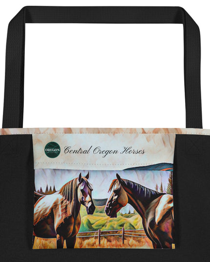 Central Oregon Horses - Digital Art - Large 16x20 Tote Bag W/Pocket