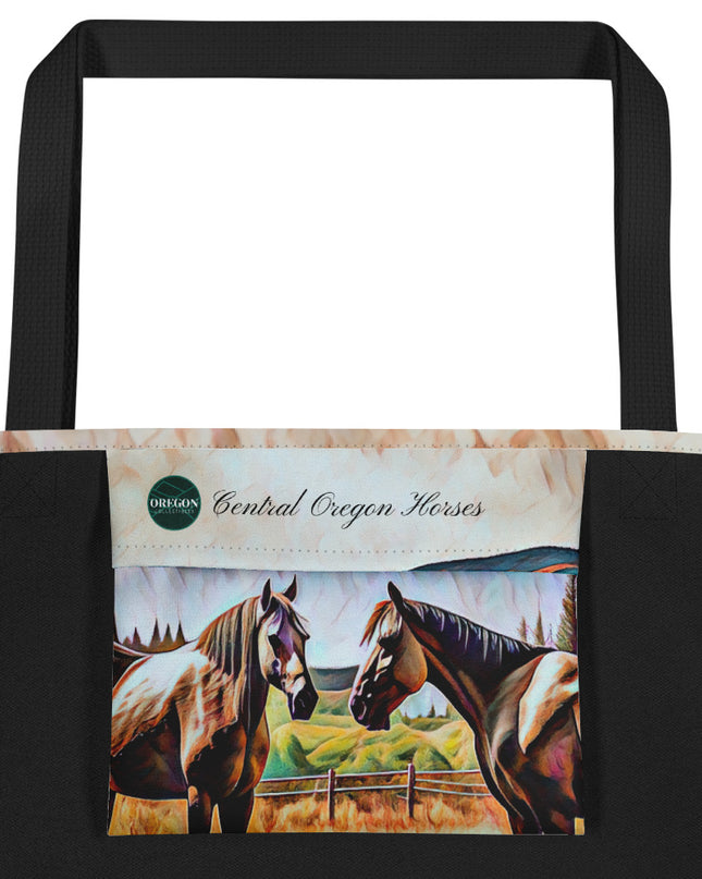 Central Oregon Horses - Digital Art - Large 16x20 Tote Bag W/Pocket