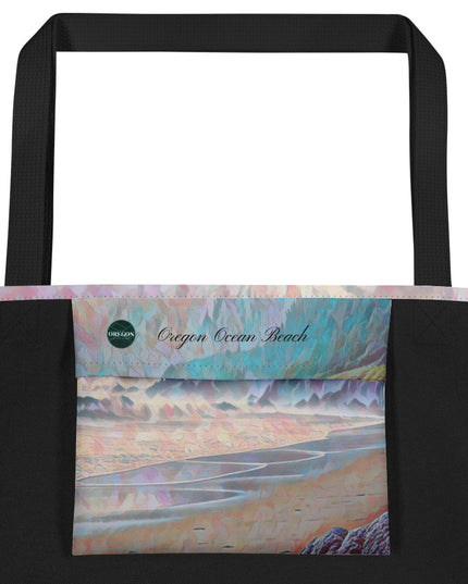 Oregon Ocean Beach - Digital Art - Large 16x20 Tote Bag W/Pocket