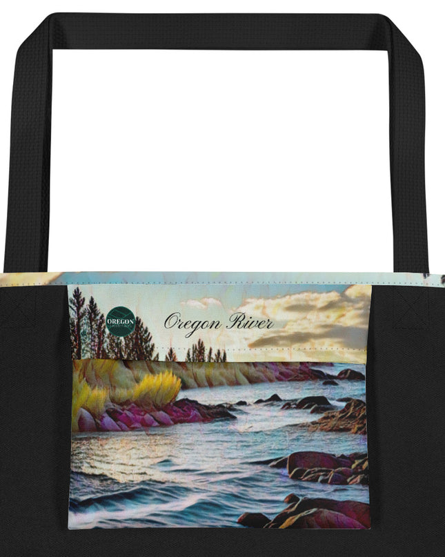 Oregon River - Digital Art - Large 16x20 Tote Bag W/Pocket