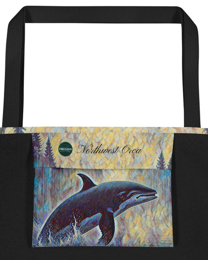 Northwest Orca - Digital Art - Large 16x20 Tote Bag W/Pocket