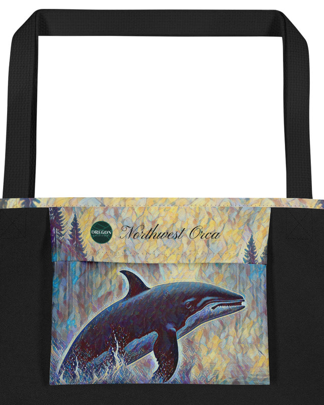 Northwest Orca - Digital Art - Large 16x20 Tote Bag W/Pocket