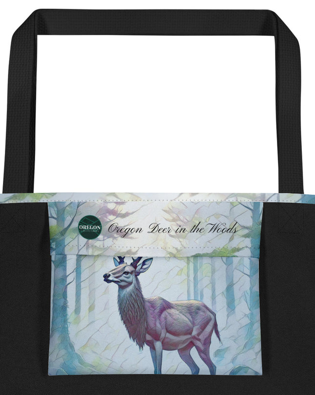 Oregon Deer in the Woods - Digital Art - Large 16x20 Tote Bag W/Pocket $34.95