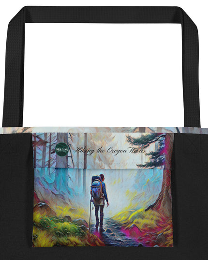 Hiking the Oregon Woods - Digital Art - Large 16x20 Tote Bag W/Pocket
