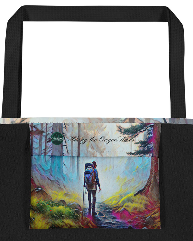 Hiking the Oregon Woods - Digital Art - Large 16x20 Tote Bag W/Pocket