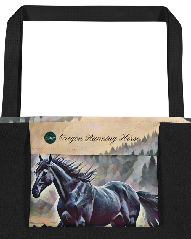 Oregon Running Horse - Digital Art - Large 16x20 Tote Bag W/Pocket