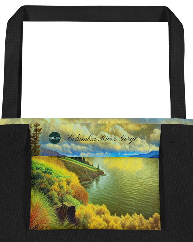 Columbia River Gorge - Digital Art - Large 16x20 Tote Bag W/Pocket