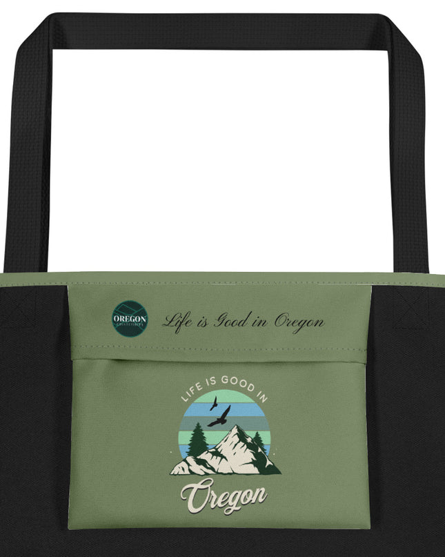 Life is Good in Oregon - Large 16x20 Tote Bag W/Pocket