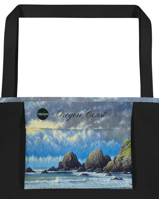 Oregon Coast - Digital Art - Large Tote Bag W/Pocket
