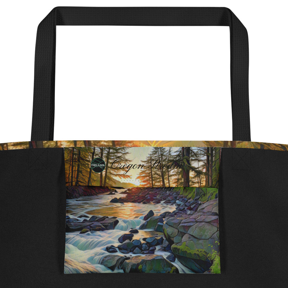 Oregon Stream - Digital Art - Large 16x20 Tote Bag W/Pocket $34.95