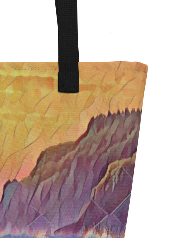 Oregon Coast Sunset - Digital Art - Large 16x20 Tote Bag W/Pocket