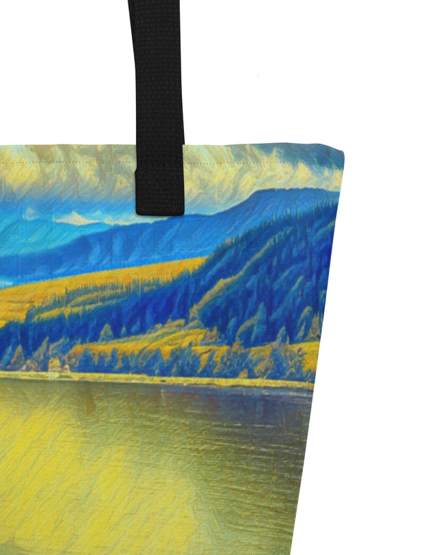Columbia River Gorge - Digital Art - Large 16x20 Tote Bag W/Pocket