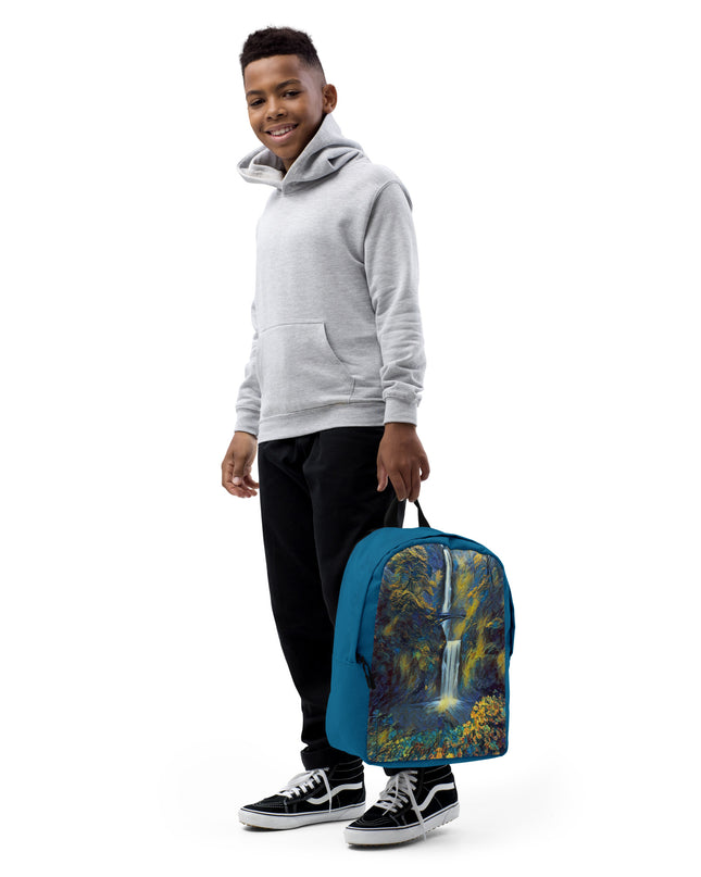 Multnomah Falls/Blue - Digital Art - Minimalist Backpack