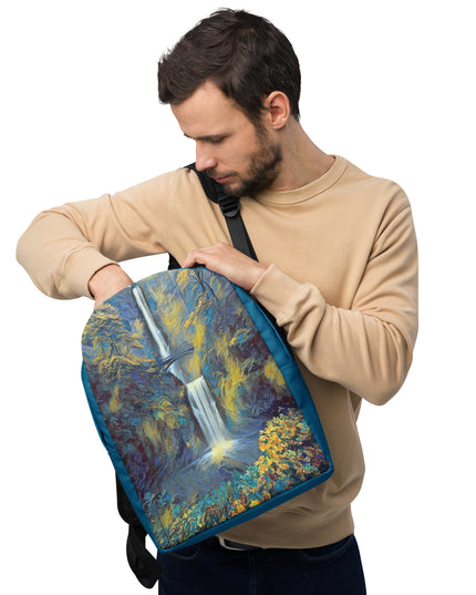 Multnomah Falls/Blue - Digital Art - Minimalist Backpack
