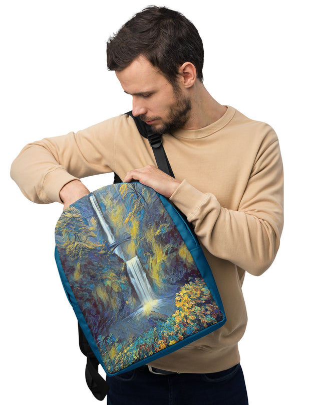 Multnomah Falls/Blue - Digital Art - Minimalist Backpack
