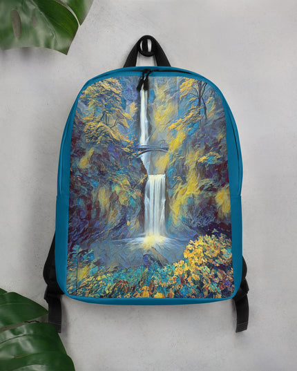 Multnomah Falls/Blue - Digital Art - Minimalist Backpack