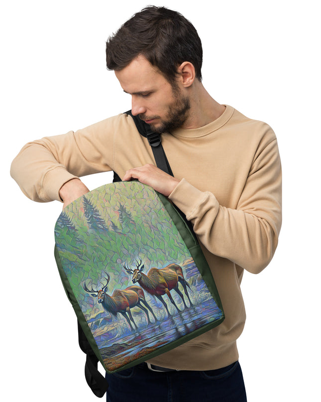 Two Elk on the Beach - Oregon - Digital Art - Minimalist Backpack