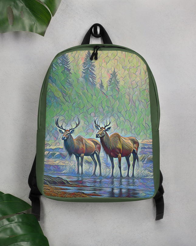 Two Elk on the Beach - Oregon - Digital Art - Minimalist Backpack