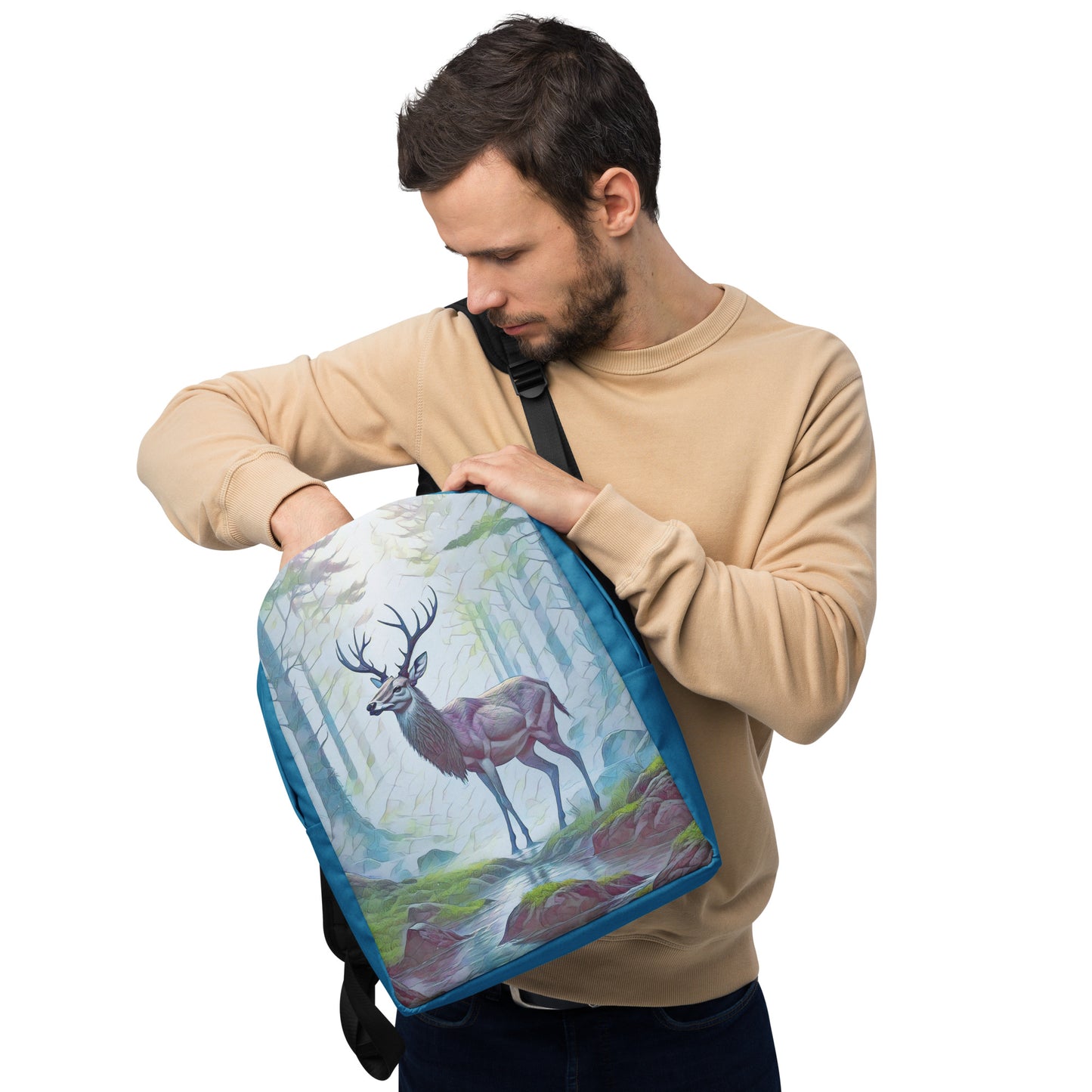 Oregon Deer in the Woods - Digital Art - Minimalist Backpack