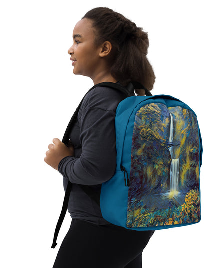 Multnomah Falls/Blue - Digital Art - Minimalist Backpack