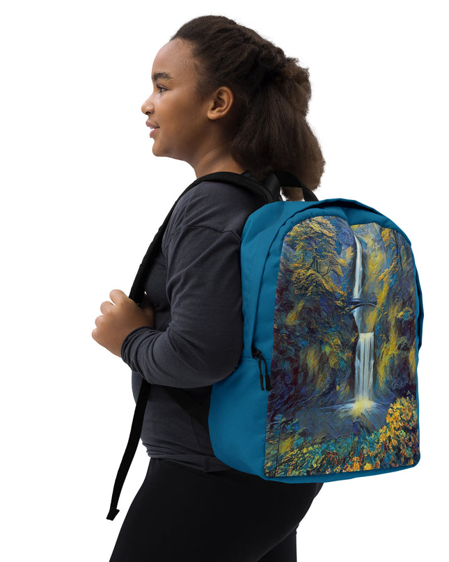 Multnomah Falls/Blue - Digital Art - Minimalist Backpack